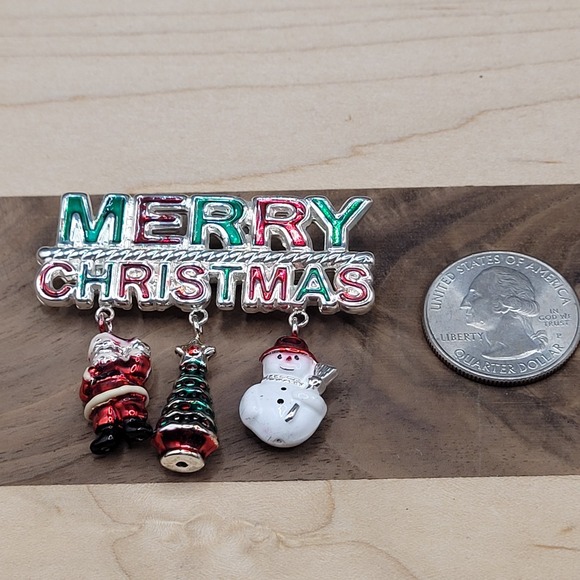 Vintage Signed Best Brooch Pin Merry Christmas With Danle Charms - Picture 4 of 8
